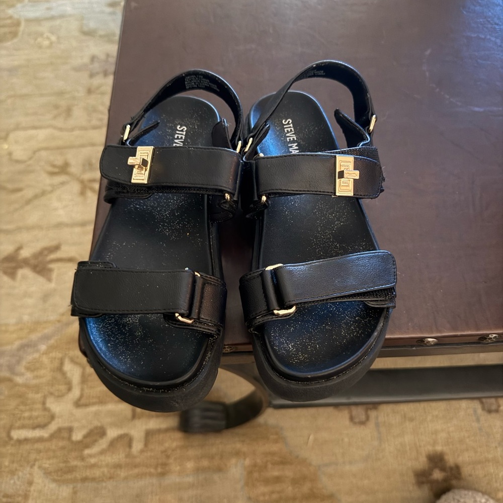 Steve Madden Black Sandals with Gold Accents